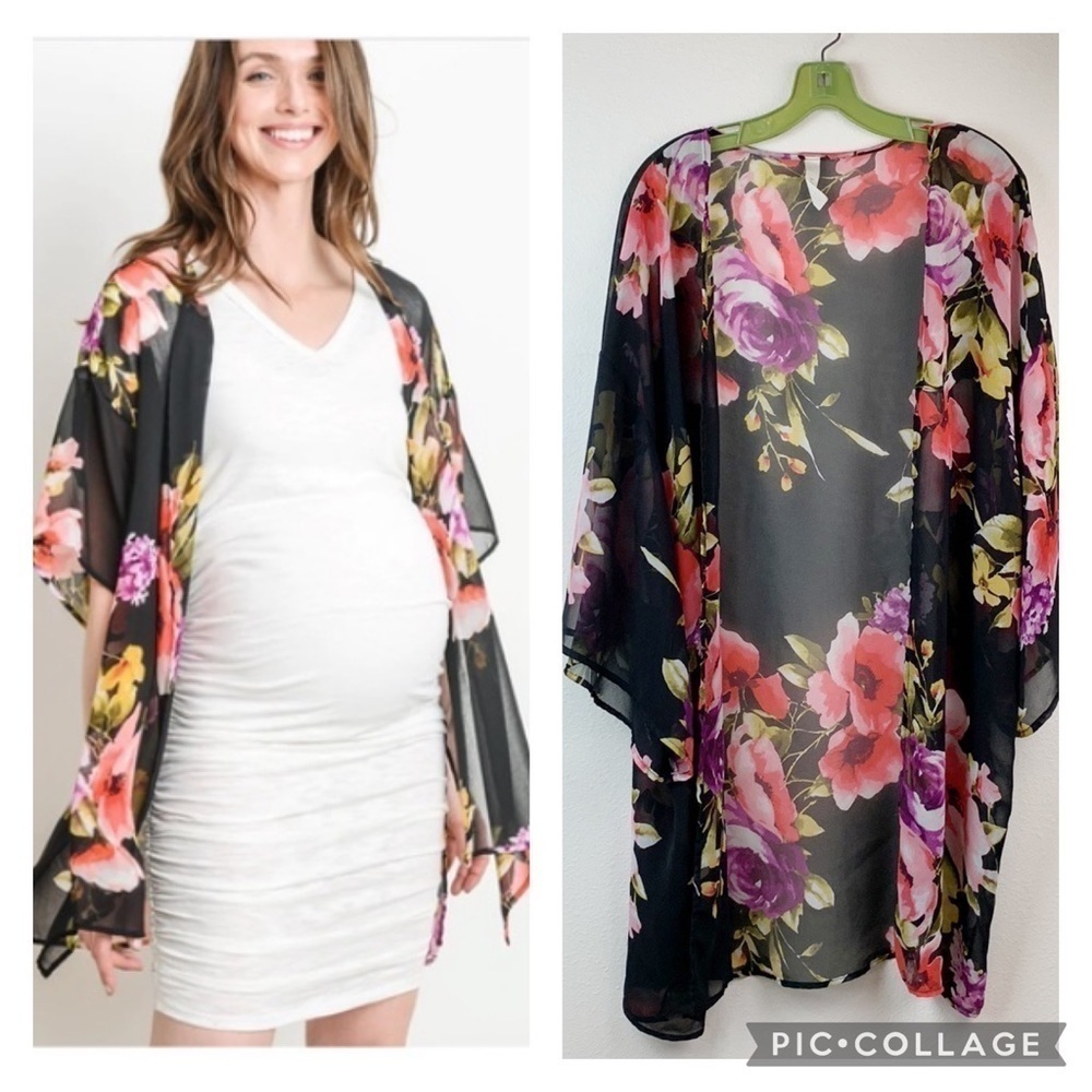 Little Miss floral chiffon maternity kimono semi sheer cardigan duster cover up